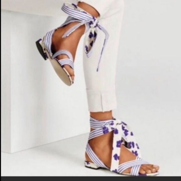 👣CABI 😎Vintage Floral Stripped Tied Up Sandals - Picture 9 of 13